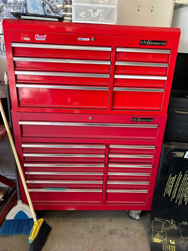 US General red toolbox in garage from estate sale in Pomona Valley