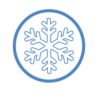 White snowflake icon inside a blue circle on a transparent background.