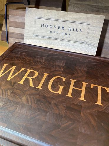Custom wooden cutting boards by Hoover Hill Designs.