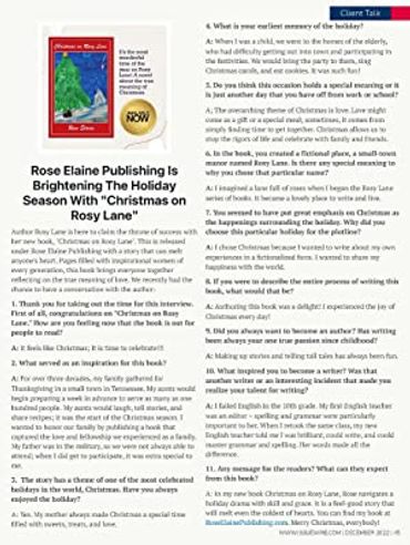 A picture of a page in an Interview magazine by Issuewire celebrating Christmas on Rosy Lane.