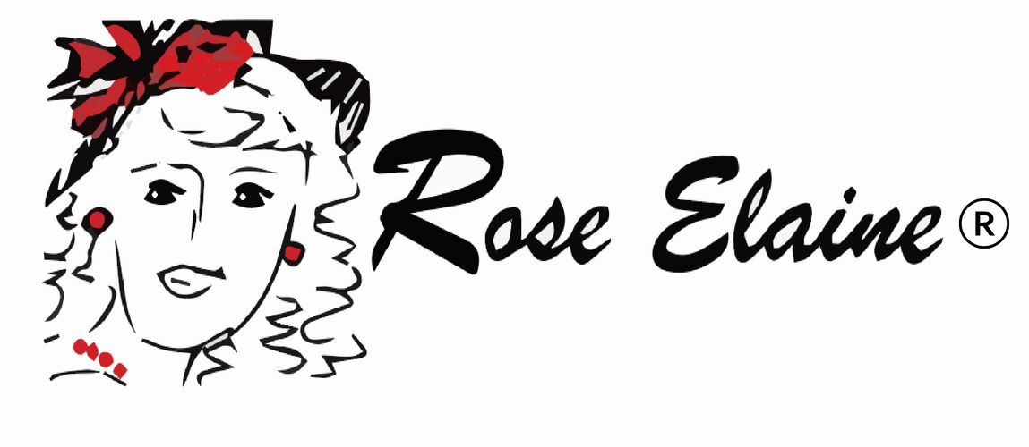 Line drawing of a girl with a red hat and the words Rose Elaine