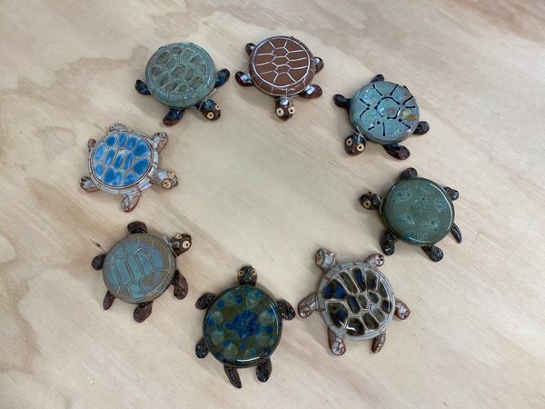 Handmade stoneware turtles