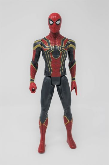 Spiderman standing toy with white background.