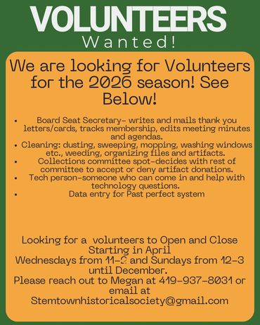 Volunteers wanted for the 2026 season with roles in secretary, cleaning, collections, tech, and data entry.
