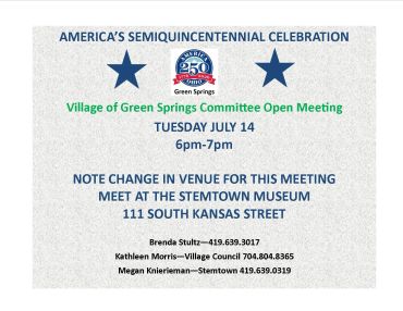 Green Springs Committee meeting for America's Semiquincentennial on July 14.