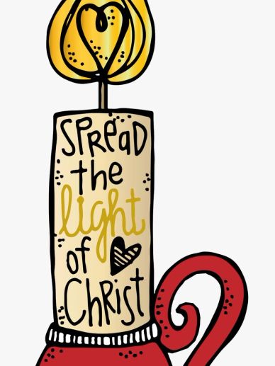 Illustration of a candle with the message 'Spread the light of Christ'.