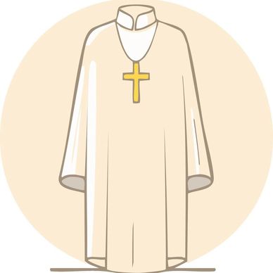 Illustration of a white priest robe with a gold cross necklace.