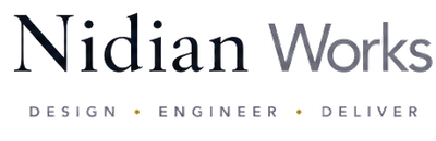 Logo for Nidian Works with design, engineer, deliver tagline.
