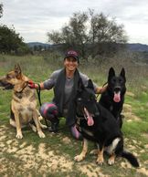 Jennifer out hiking with the pack 
