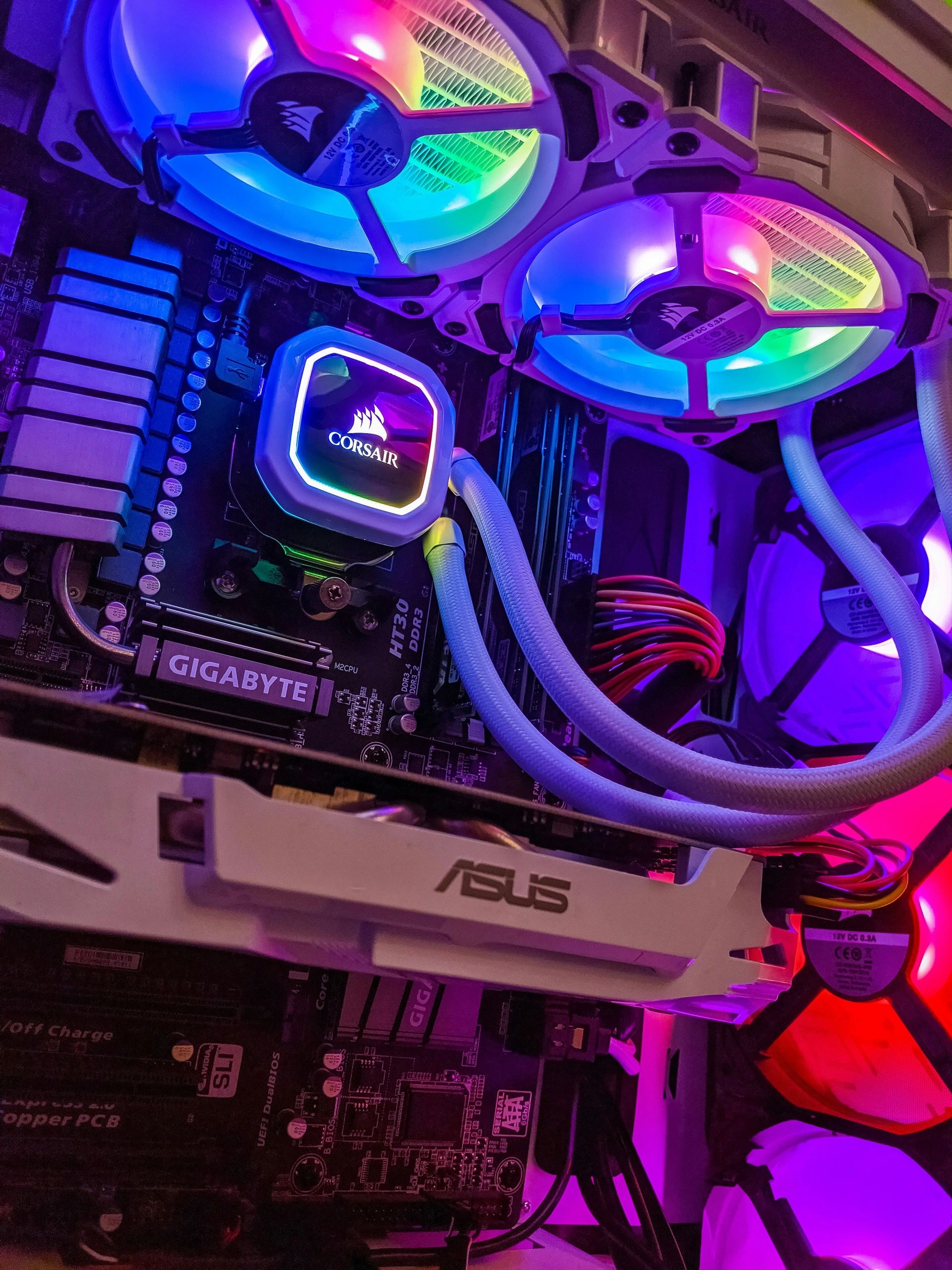 Illuminated PC components with RGB lighting.