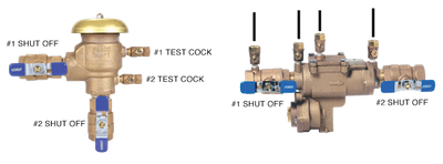 Two labeled water control valve assemblies.