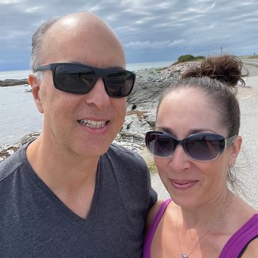 A happy couple outdoors
