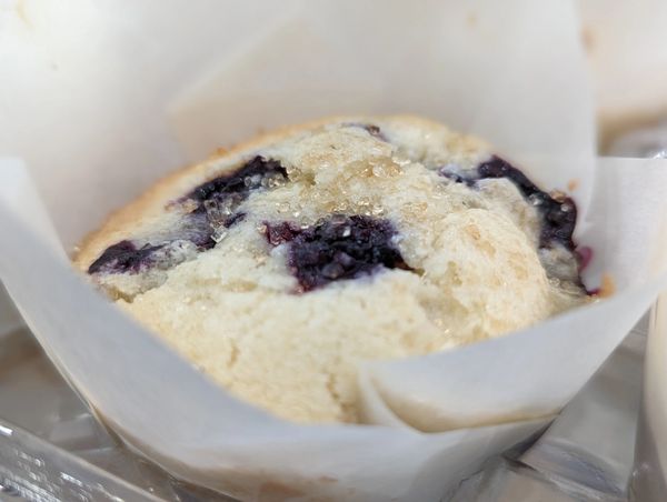 Blueberry muffin, turbinado sugar topping