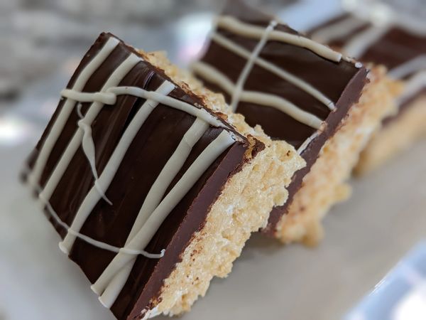 Dark and white chocolate covered rice crispy treats (diary free)