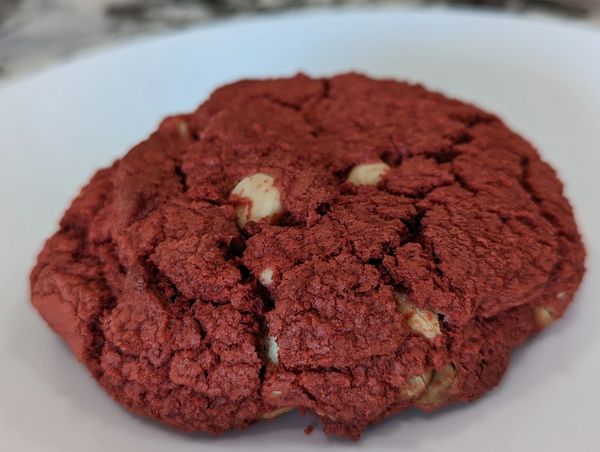 Red velvet cookie with white chocolate chips