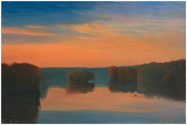 "Kayaking at Dawn, James River," oil, 20 x 30"