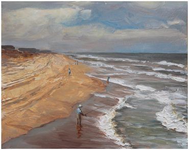 "Surf Fishing, Outer Banks," oil, 8 x 10"