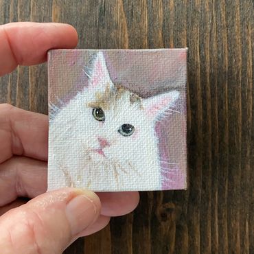 cat portrait painting, lisas pet portraits, mini cat portrait, tiny cat painting, lisa fasulo