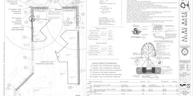 Detailed architectural site plan with annotations and landscaping details.