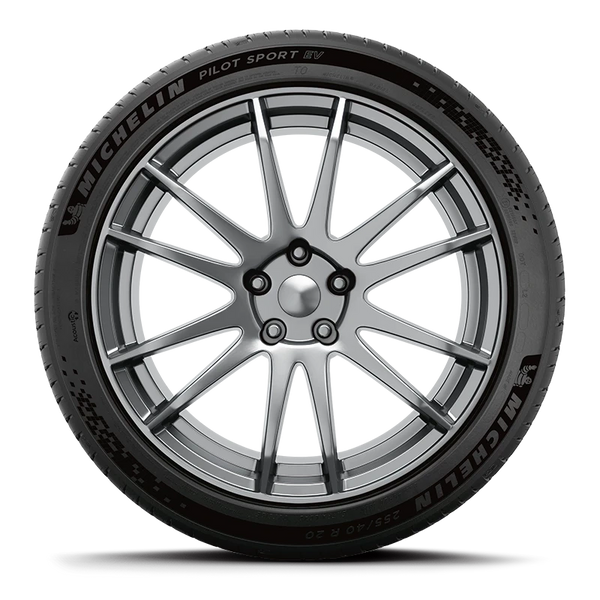 Photo of a Michelin Pilot Sport EV EV tire on white background.