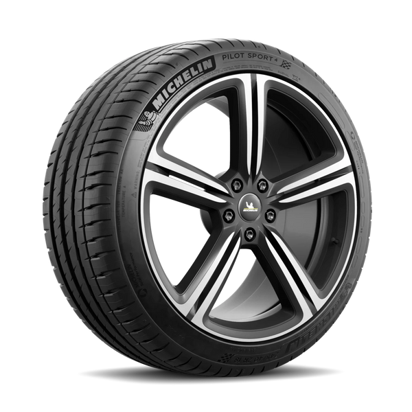 Photo of Michelin Pilot Sport 4 tire on white background.