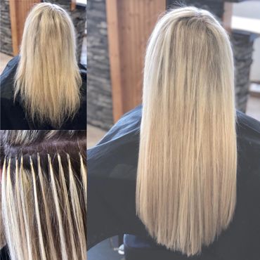 before and after photos of hair extensions and how they go on