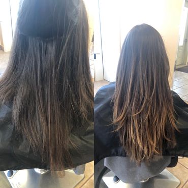 before and after photos of long brunette hair extensions