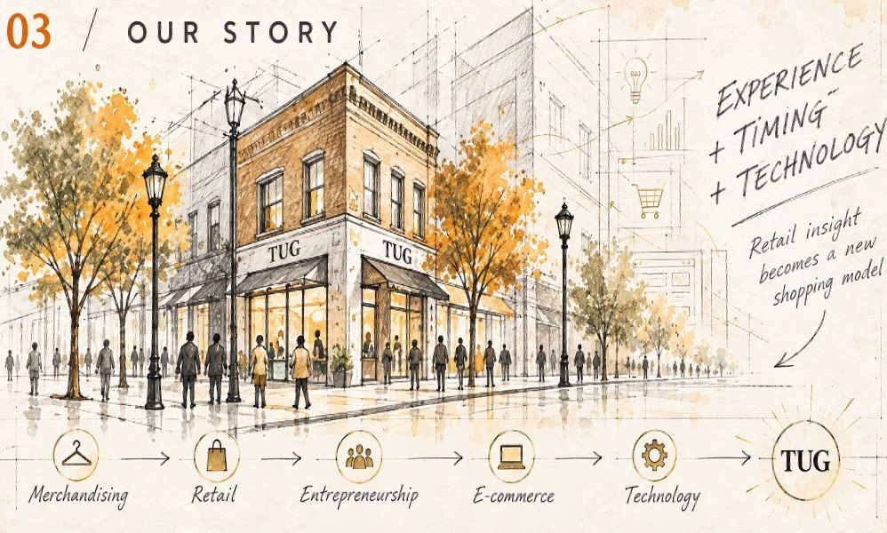 Illustration of a store and business growth story with milestones.