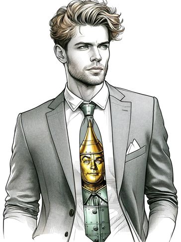 man grey suit tin man tie wizard of oz online shopper shopping Online Shopping District