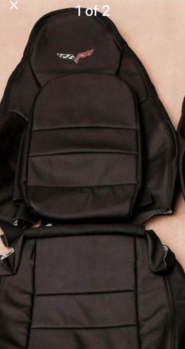 Black car seat covers with Corvette emblem embroidered.