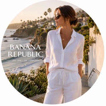 Woman in stylish white outfit by the ocean at sunset.