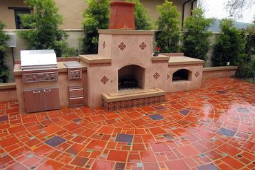 custom masonry on outdoor fireplace and built in grill Orange County