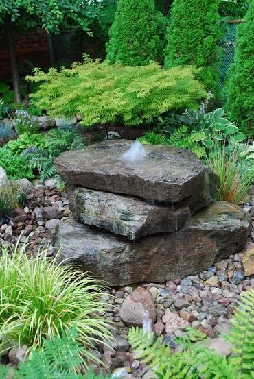 tranquil rock water feature nestled between lush green plants