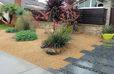 custom residential landscape masonry and drought tolerant plants