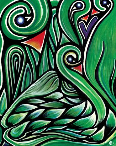 Asparabirds acrylic painting by Leah Wake 2013