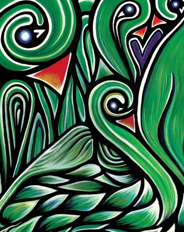 Asparabirds acrylic painting by Leah Wake 2013