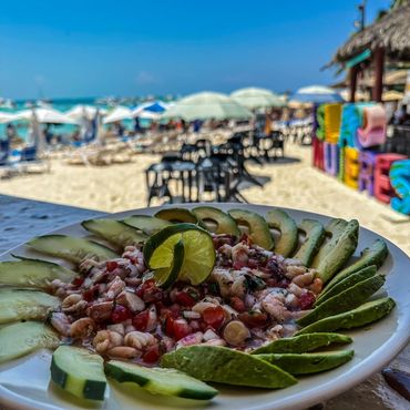 Plates of food on Isla Mujeres, Mexico at Palapa "Leidy"