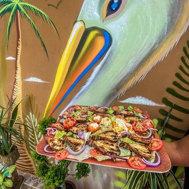 Plates of food on Isla Mujeres, Mexico at Palapa "Leidy"