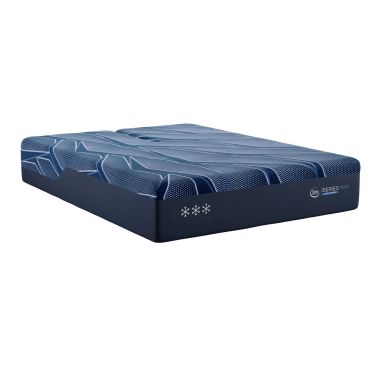 Blue patterned mattress with Serta iSeries NXG branding.