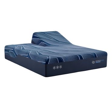 Blue adjustable mattress with patterned cover.