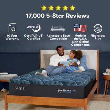 Father and daughter reading together on a bed.
