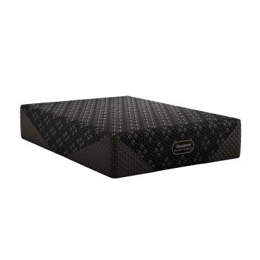 Black Beautyrest Hybrid mattress with patterned design.