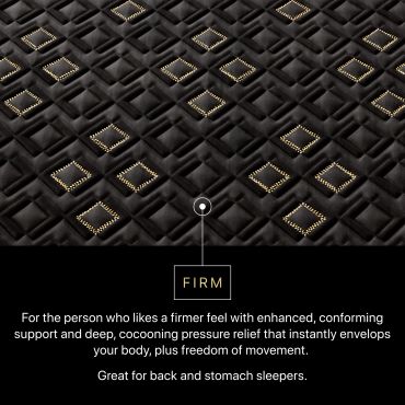 Firm, supportive mattress texture with gold-accented pattern.