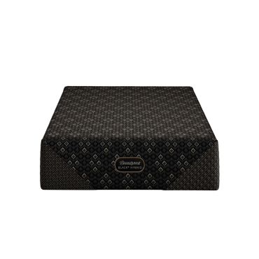 Black Beautyrest Hybrid mattress with diamond pattern.