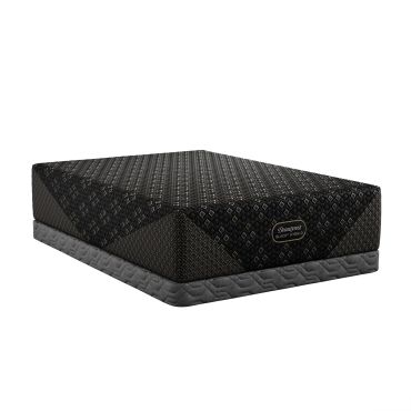 Beautyrest Black Hybrid mattress with intricate dark pattern and grey base.