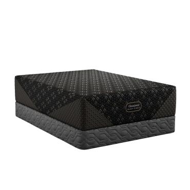 Beautyrest Black Hybrid mattress on a gray base.
