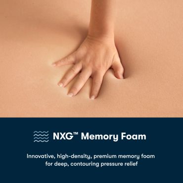 Hand pressing into NXG memory foam for pressure relief demonstration.