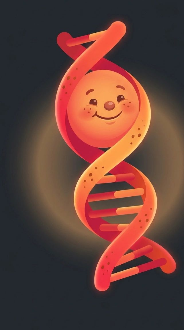Smiling DNA helix with a happy face.