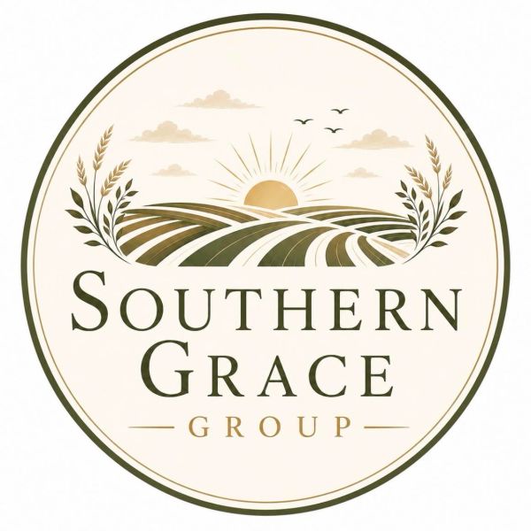 Logo of Southern Grace Group with a sunrise and agricultural theme.