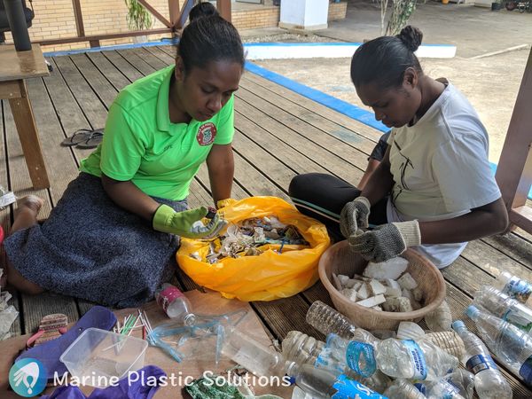 sorting beach litter